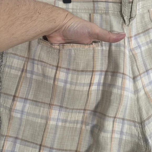 Tommy Bahama Silk Linen Shorts Mens 38 Tan Beige Plaid 10" Inseam - Picture 8 of 15
